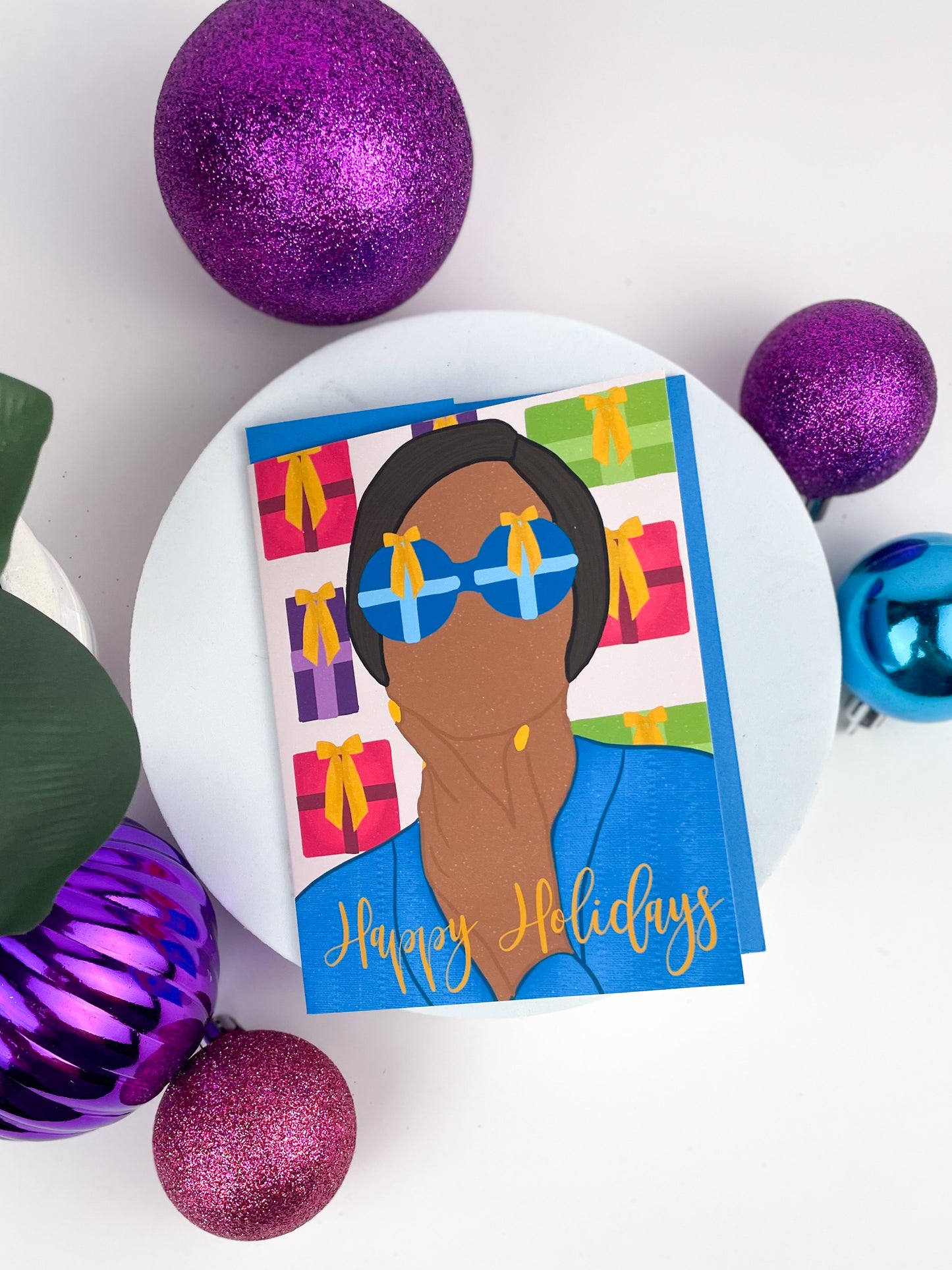Happy Holidays with Presents Glasses-Christmas Cards