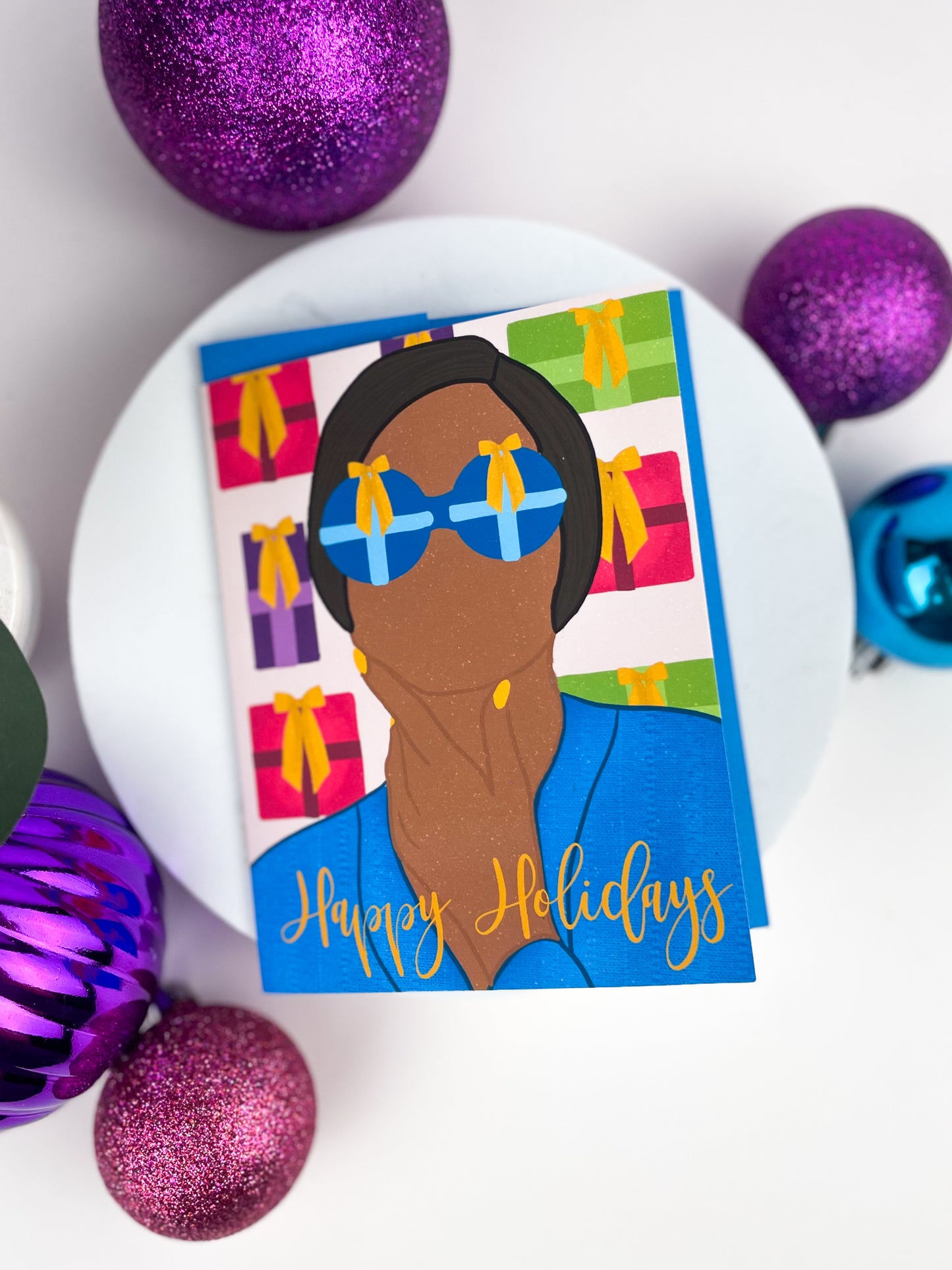Happy Holidays with Presents Glasses-Christmas Cards