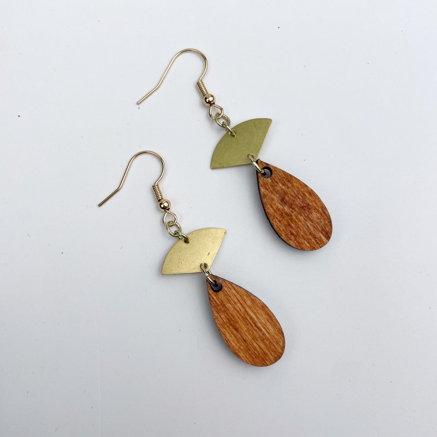 Brass and Wood Tear Drop Earrings