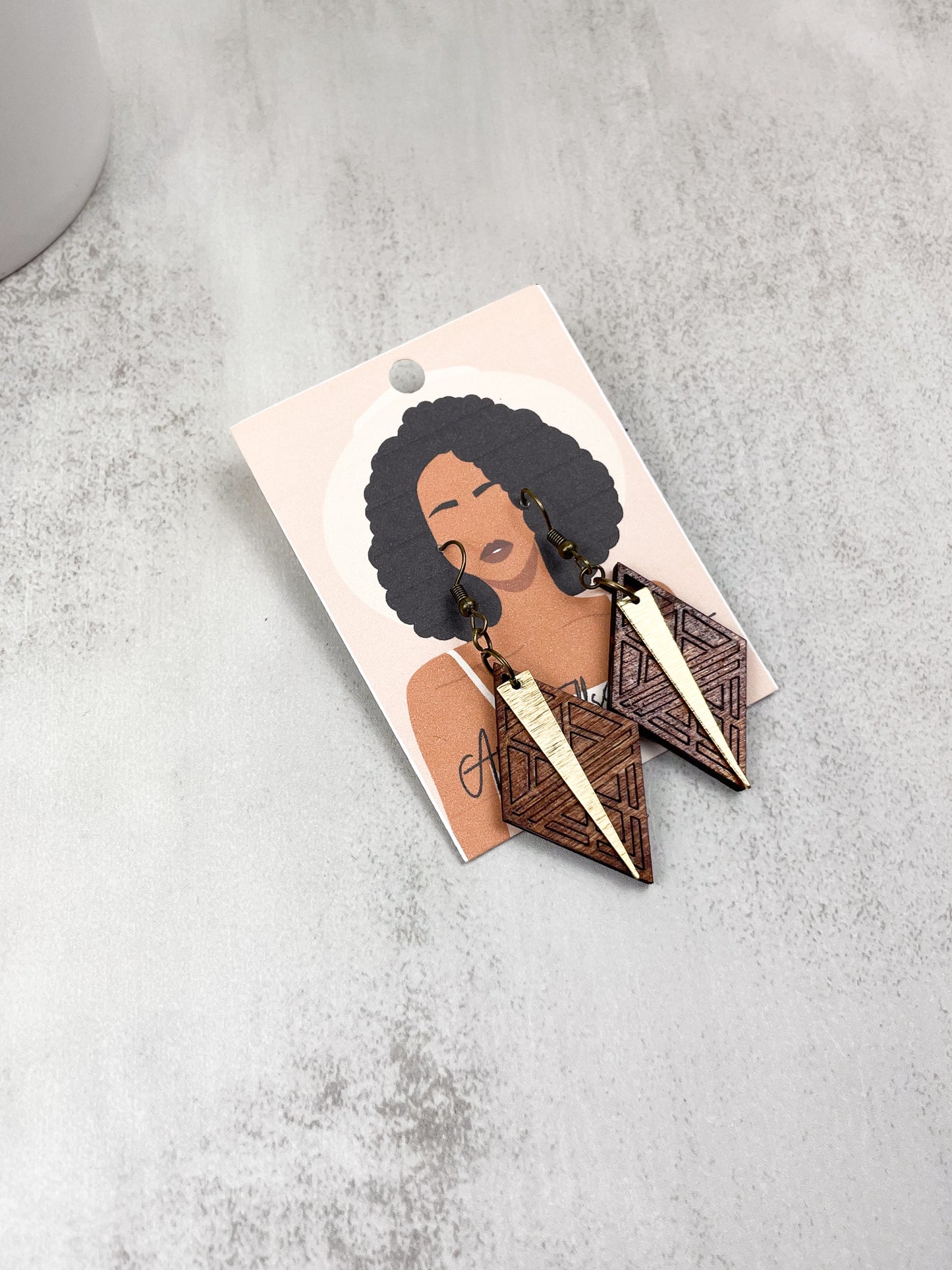 Geometric Brass and Wood Earrings
