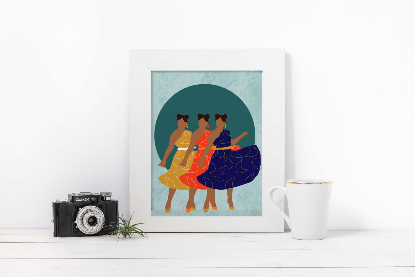 Three Women| Brown Women| Minimalism Black Art | Women in Power Pose