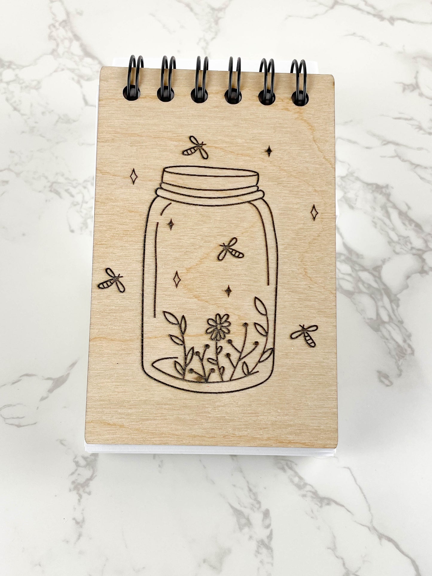 Our Handcrafted Wooden Notepad with Lightening Bugs