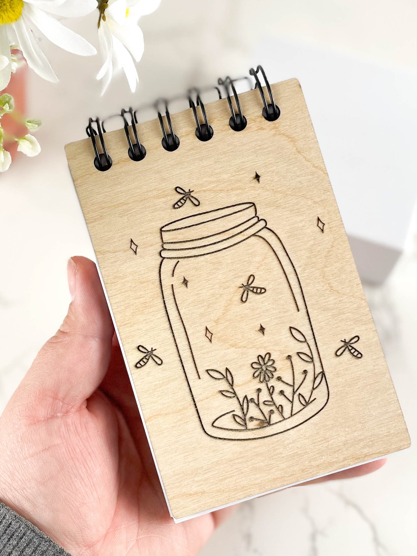 Our Handcrafted Wooden Notepad with Lightening Bugs