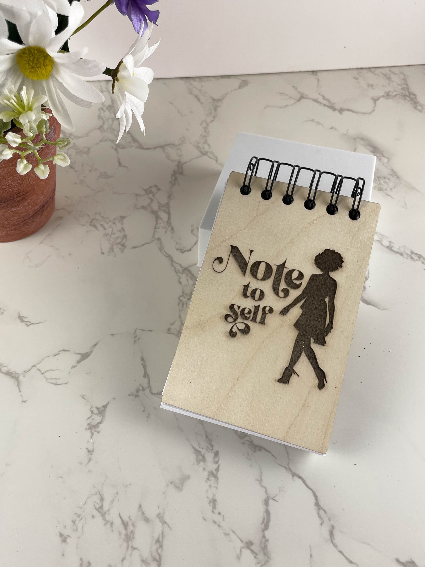 Handcrafted Wooden Notepad: Notes to Self; Woman Silhouette