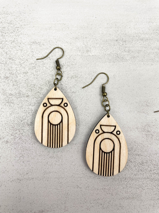 Art Deco Modern Rainfall Wooden Earrings