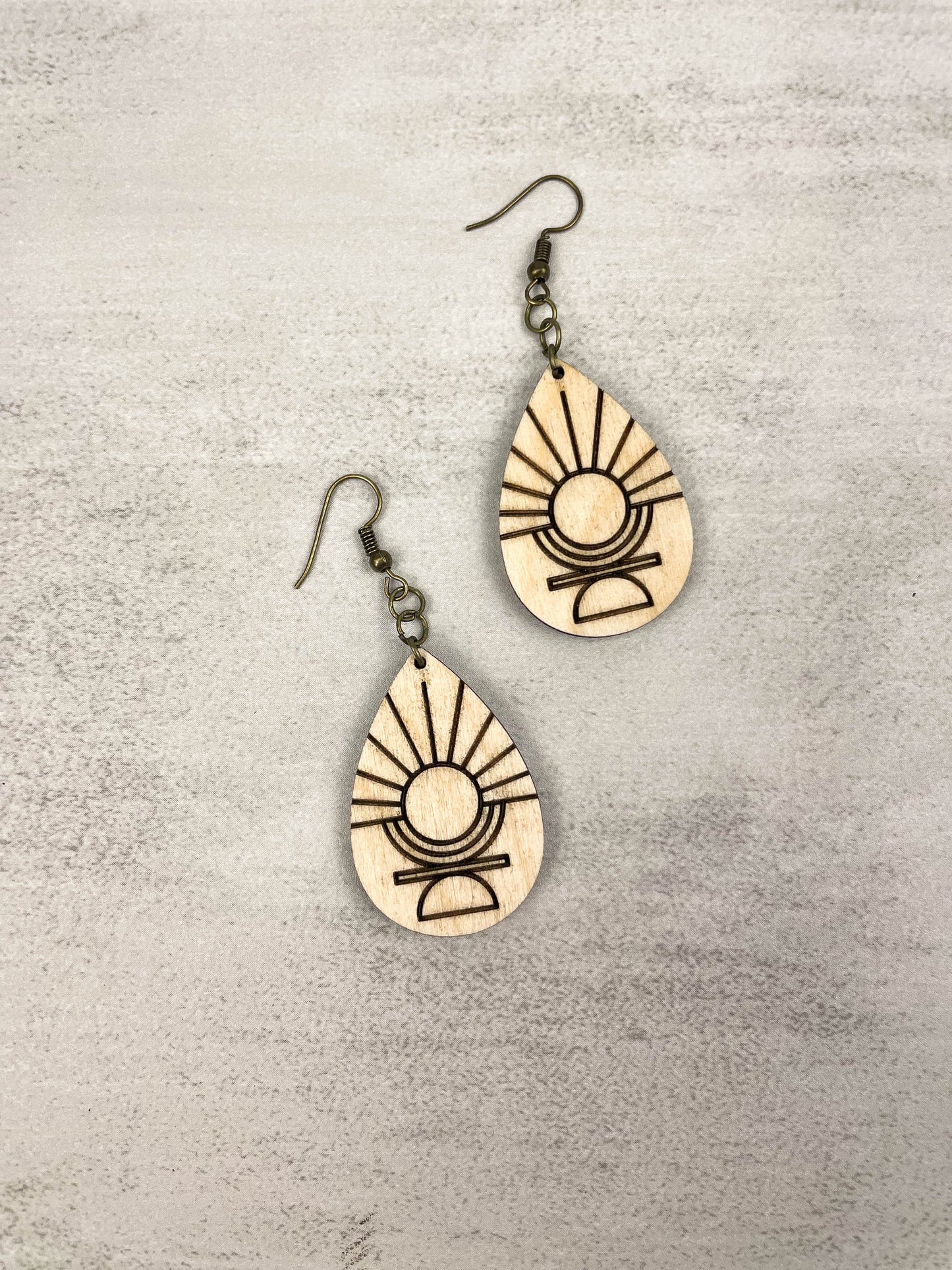 Art Deco Sun Wooden Earrings