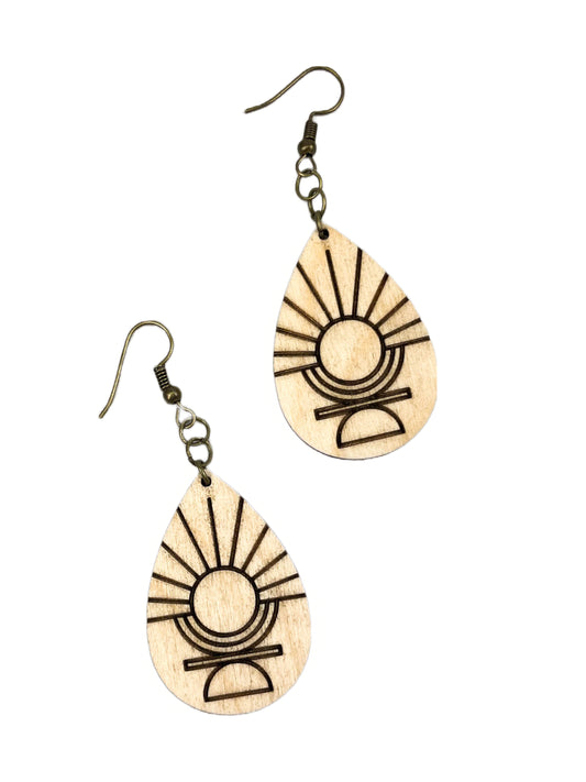 Art Deco Sun Wooden Earrings