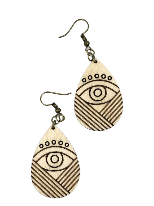 Art Deco Protective Eye Wooden Earrings