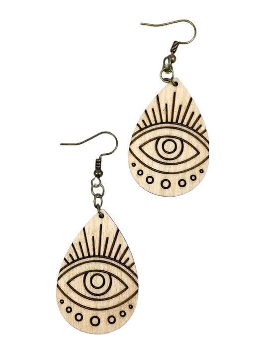 Art Deco Modern Bright Eyes Wooden Earrings