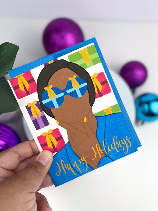 Happy Holidays with Presents Glasses-Christmas Cards