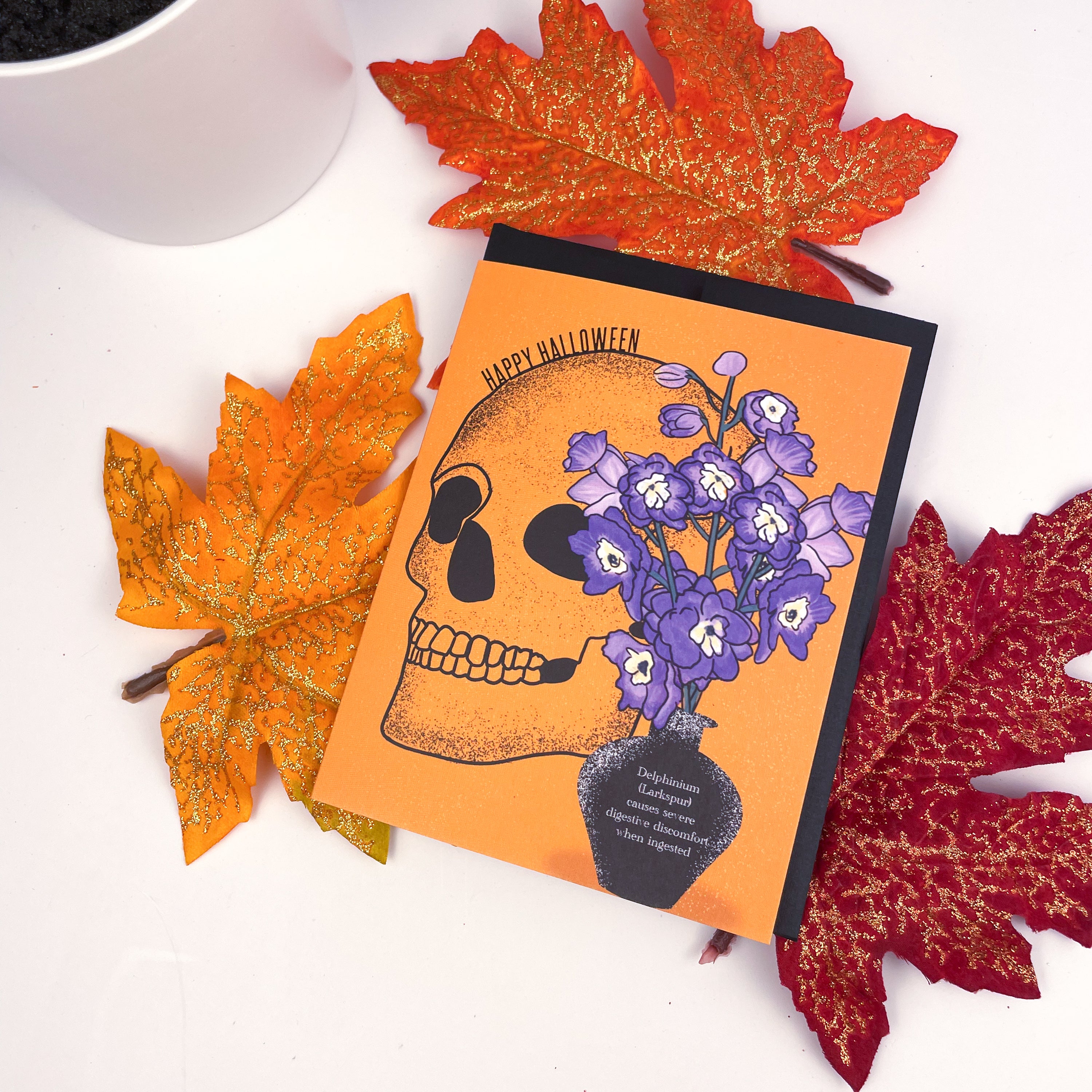 Happy Halloween Greeting Card with Larkspur
