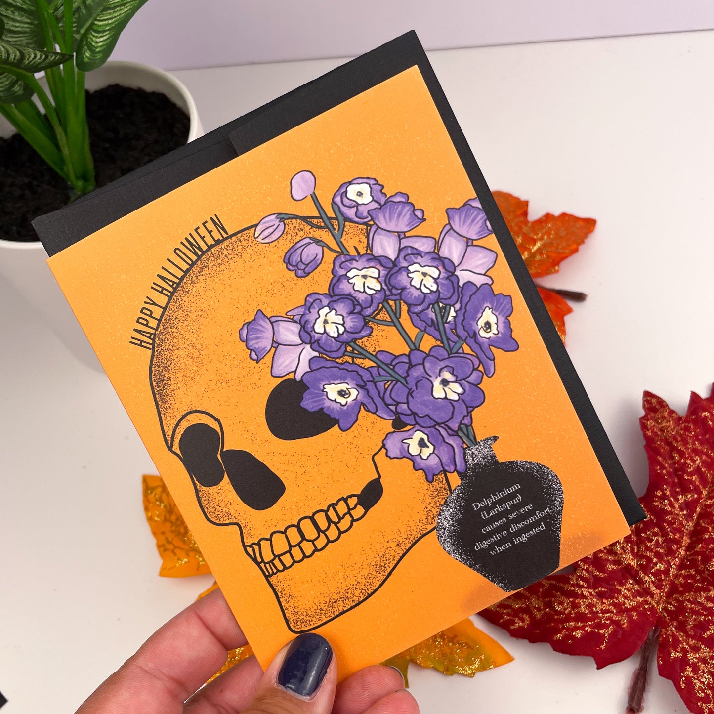 Happy Halloween Greeting Card with Larkspur