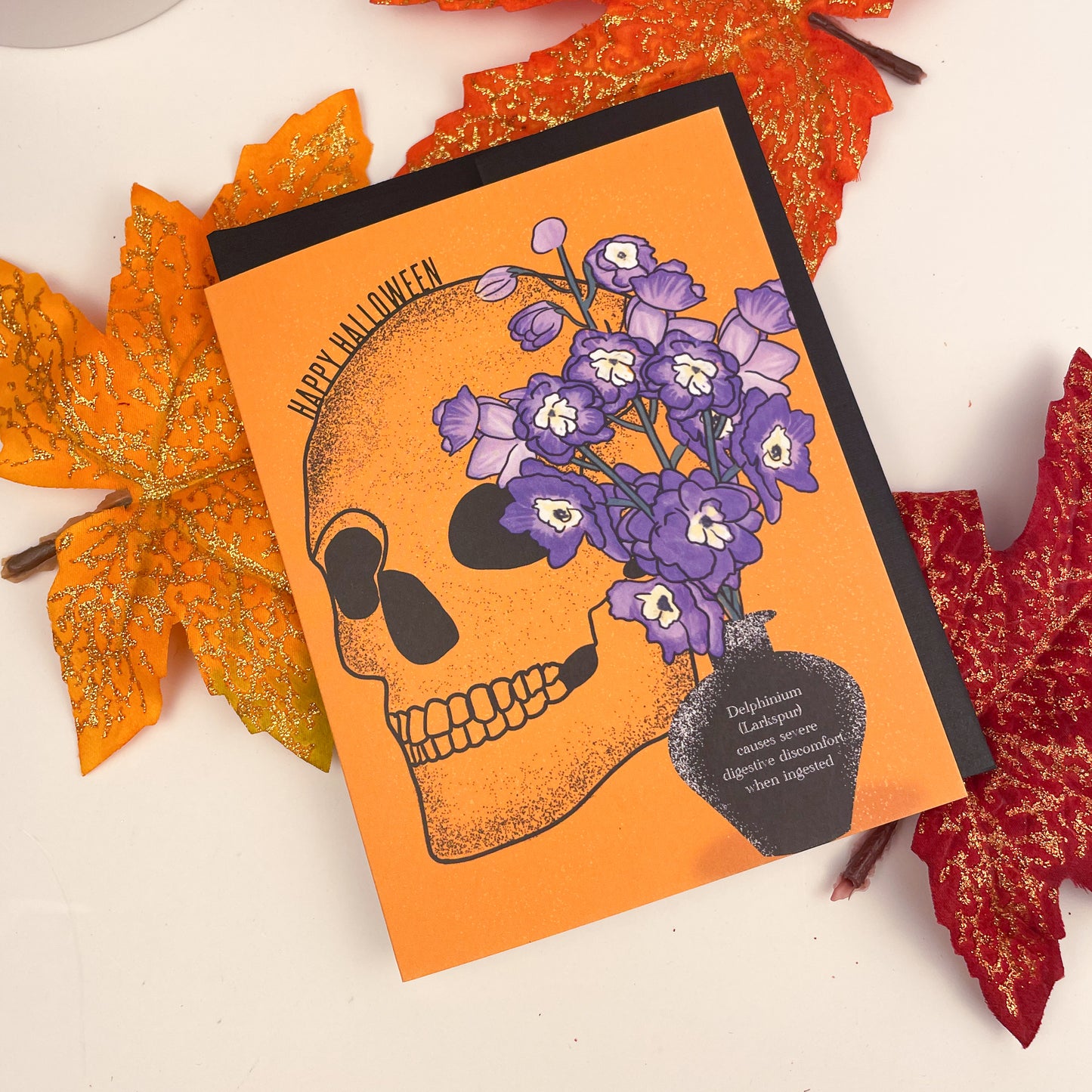 Happy Halloween Greeting Card with Larkspur