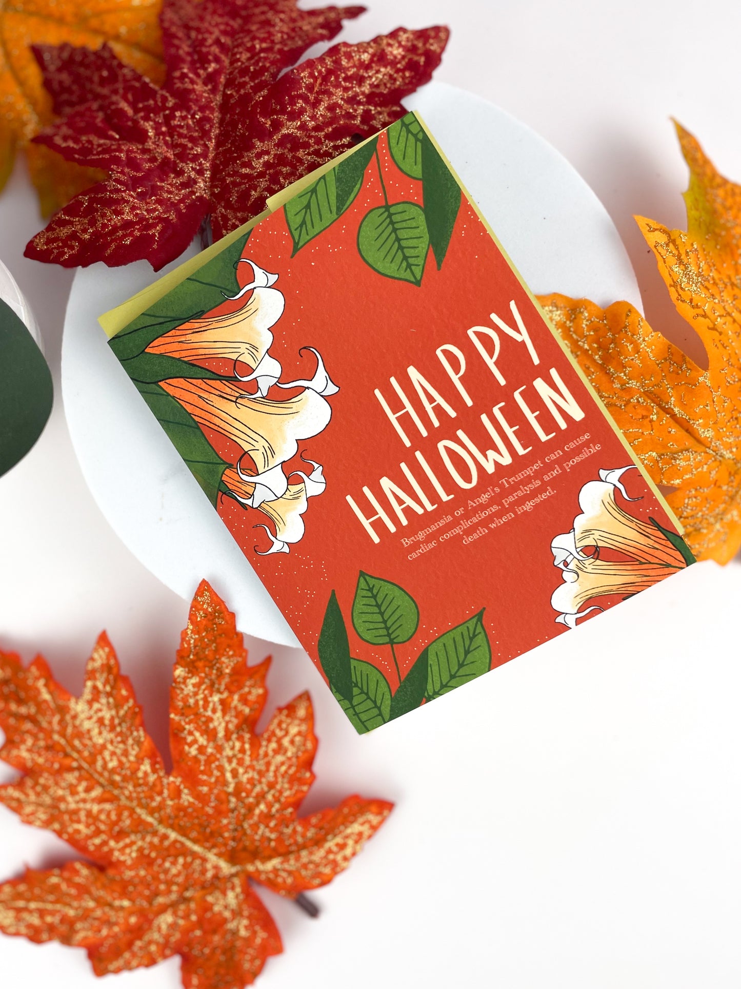 Happy Halloween Greeting Card with Angel's Trumpet