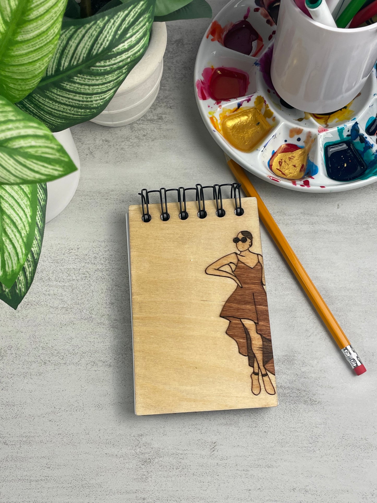 Handcrafted Wooden Notepad: Hand-Stained Confident and Unaffected Woman