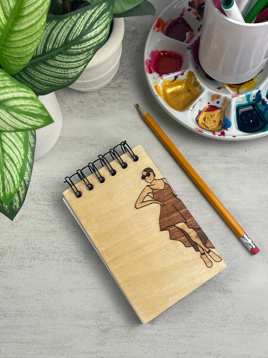 Handcrafted Wooden Notepad: Hand-Stained Confident and Unaffected Woman