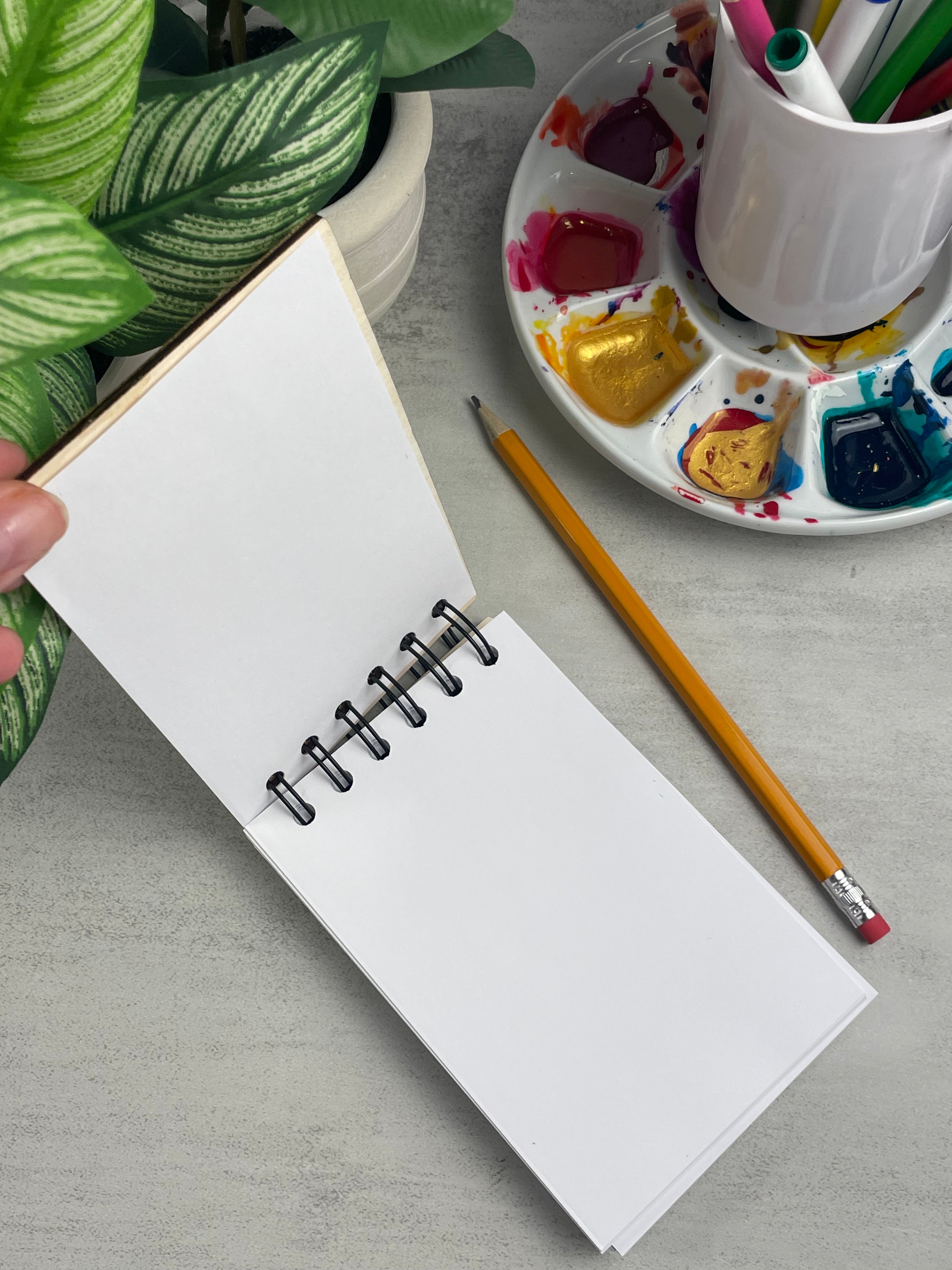 Handcrafted Wooden Notepad: Hand-Stained Confident and Unaffected Woman