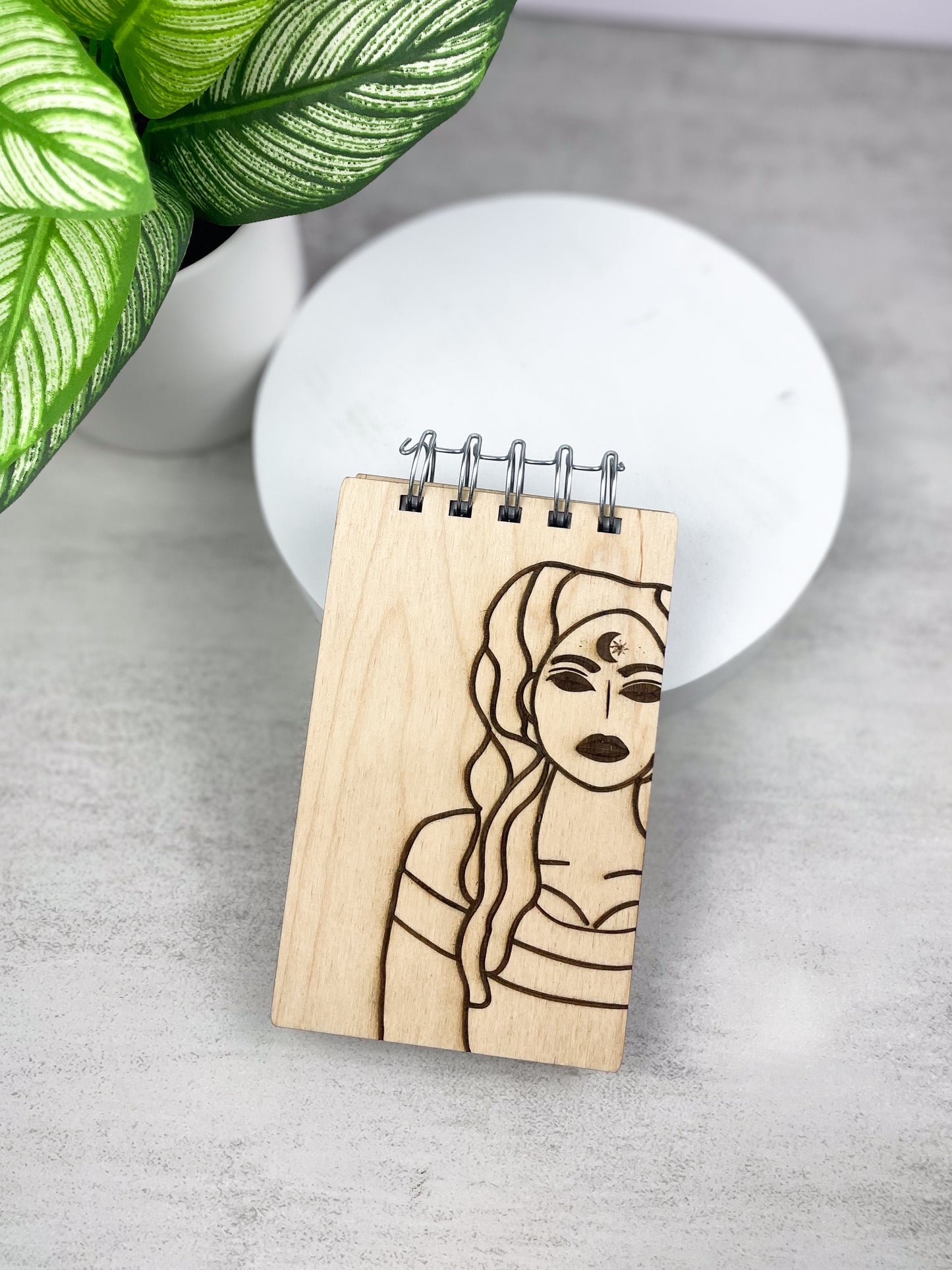 Handcrafted Wooden Notepad: Goddess