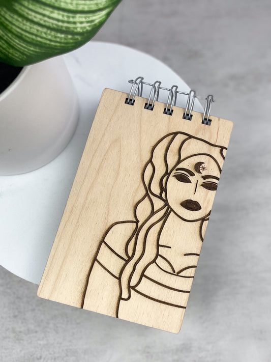 Handcrafted Wooden Notepad: Goddess