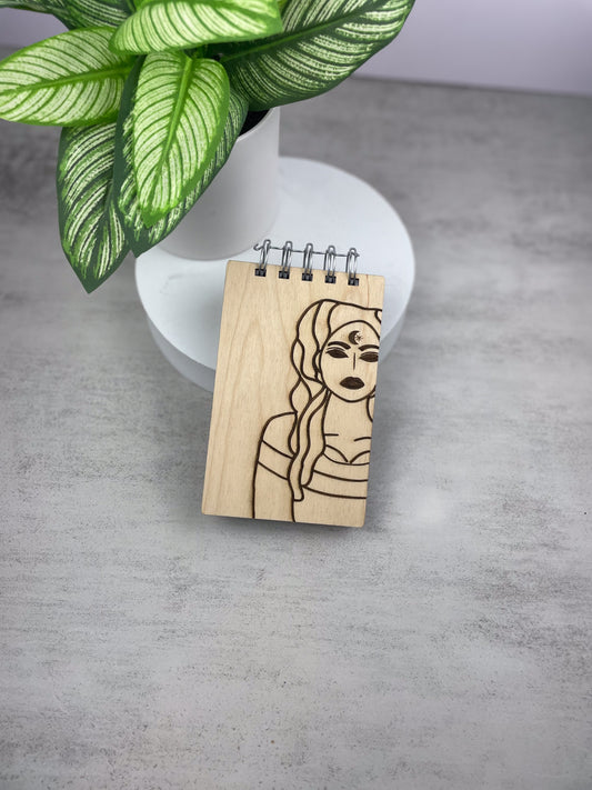 Handcrafted Wooden Notepad: Goddess