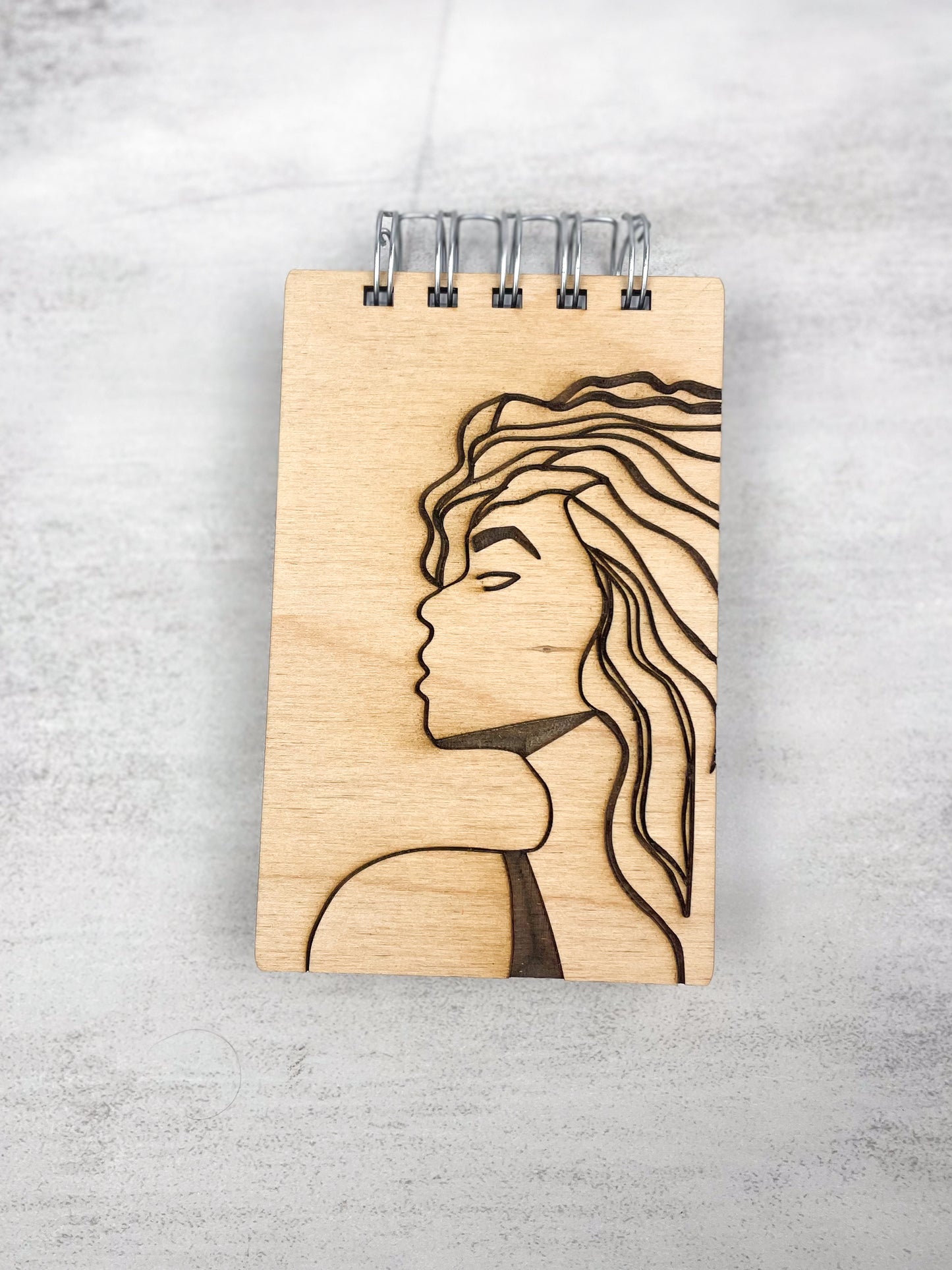 Handcrafted Wooden Notepad: Woman in Thought (Not stained)