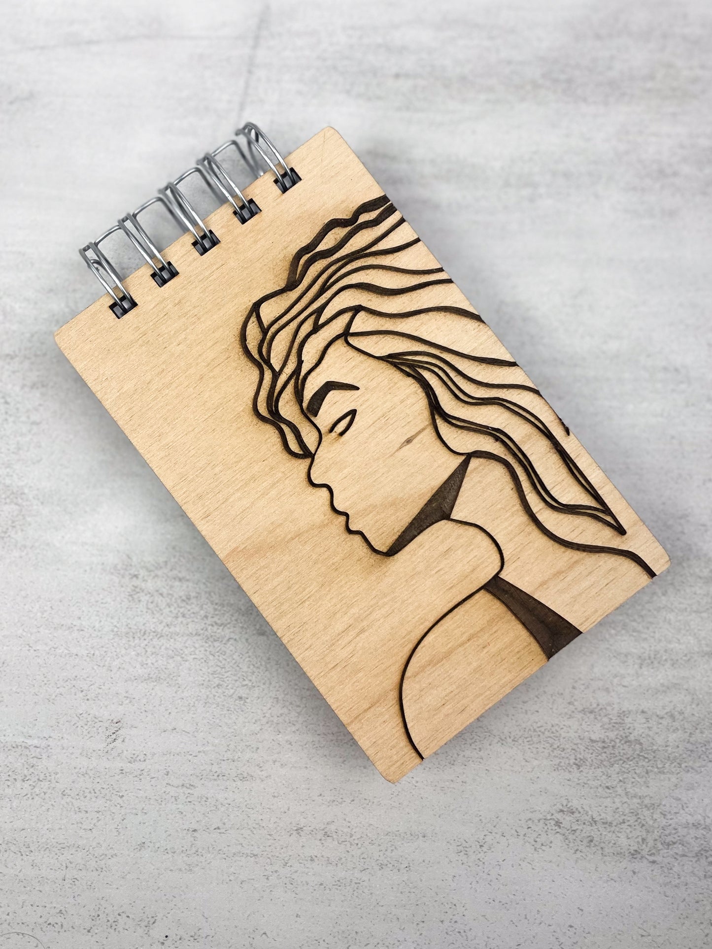 Handcrafted Wooden Notepad: Woman in Thought (Not stained)