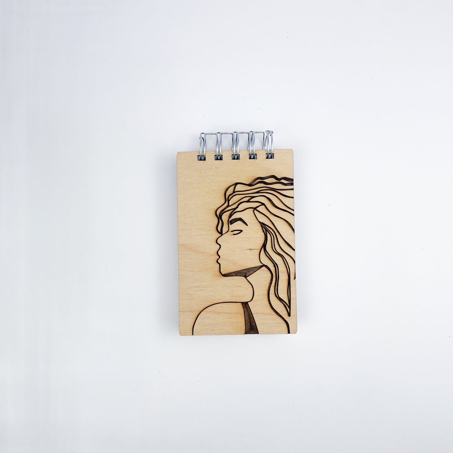 Handcrafted Wooden Notepad: Woman in Thought (Not stained)