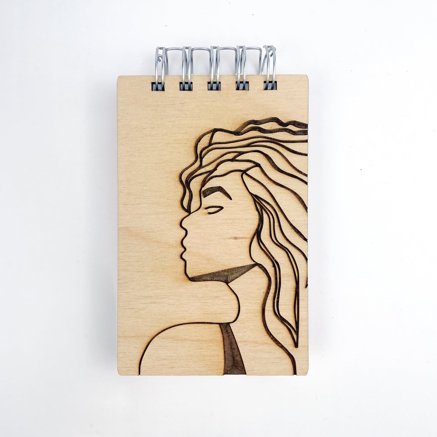 Handcrafted Wooden Notepad: Woman in Thought (Not stained)