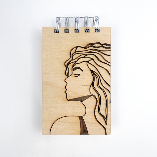 Handcrafted Wooden Notepad: Woman in Thought (Not stained)