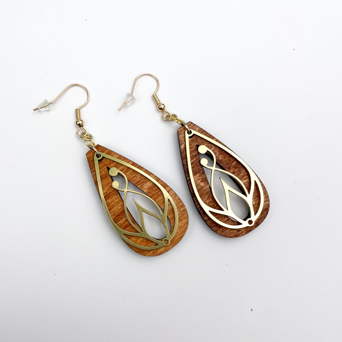 Floral Brass with Open Wooden Tear Drop