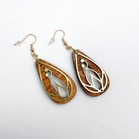 Floral Brass with Open Wooden Tear Drop