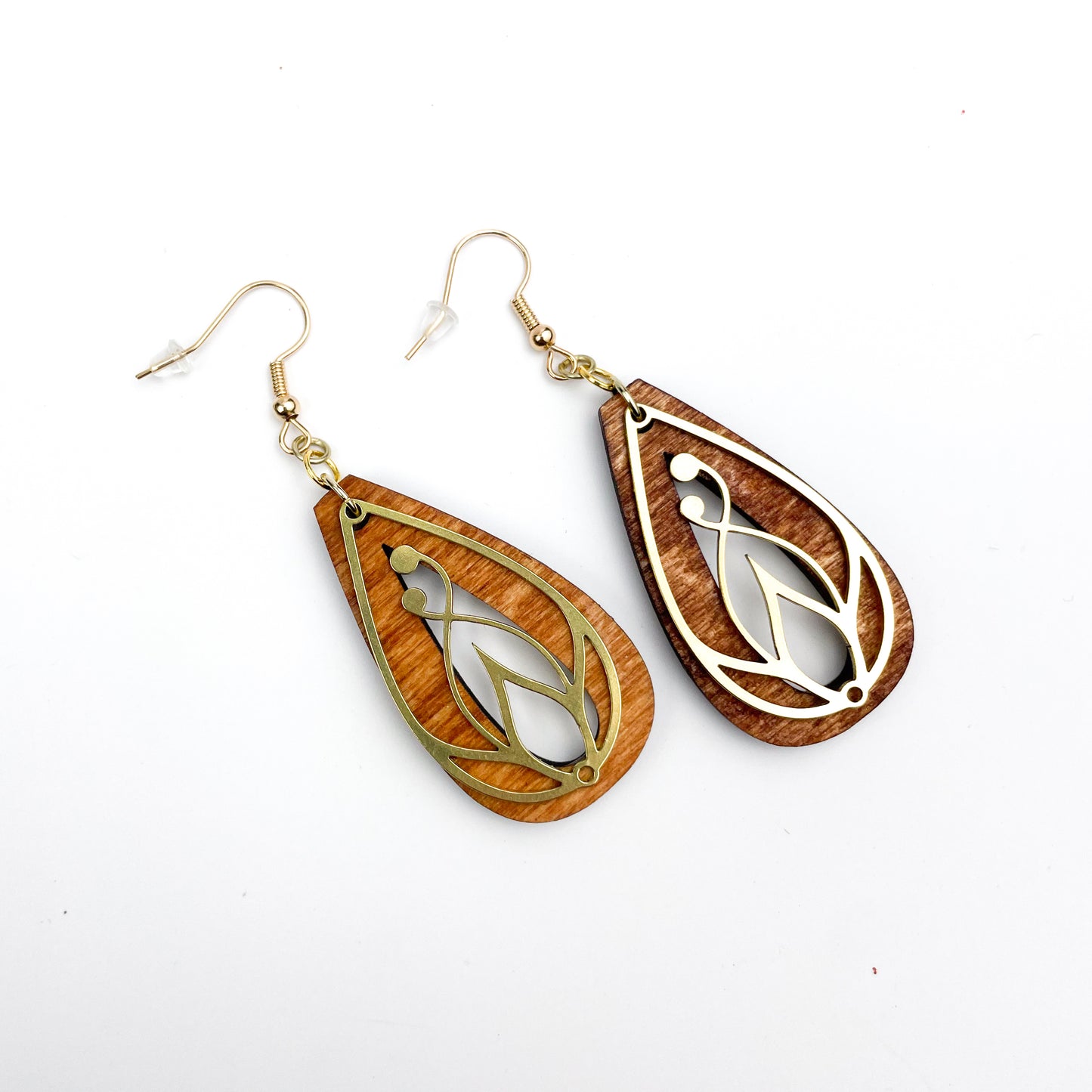Floral Brass with Open Wooden Tear Drop