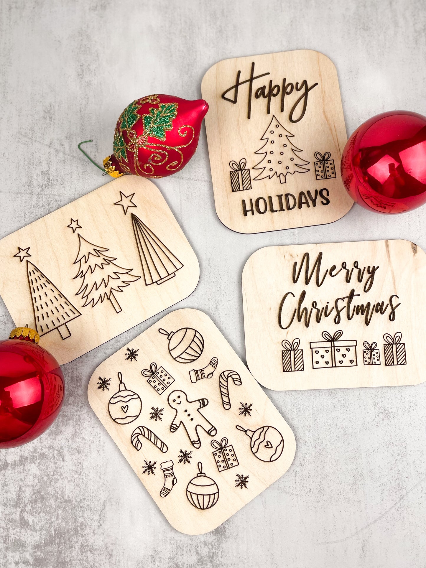 Wooden Greeting Card: Happy Holidays with a Tree
