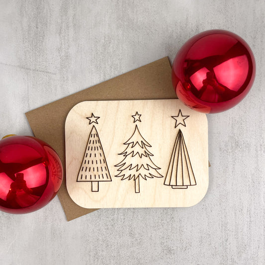 Wooden Greeting Card: Christmas Trees Card