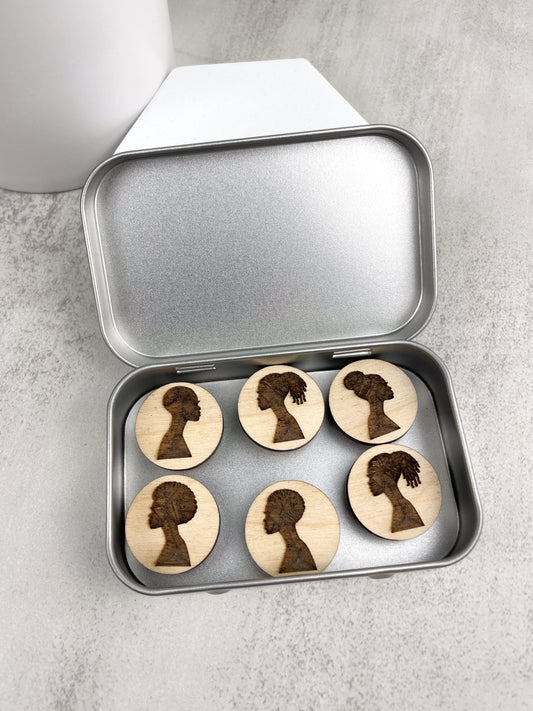 Black Women Silhouette Wooden Magnets