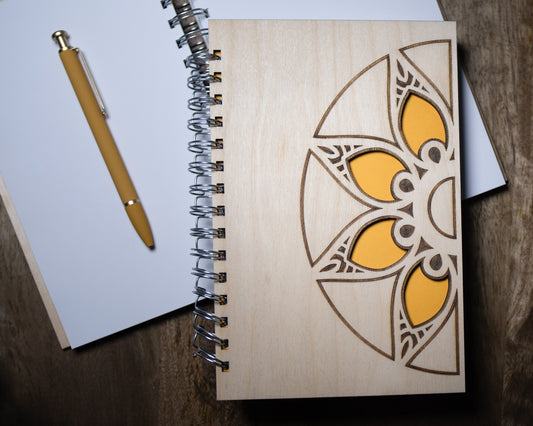 Yellow Mandala Wooden Journal