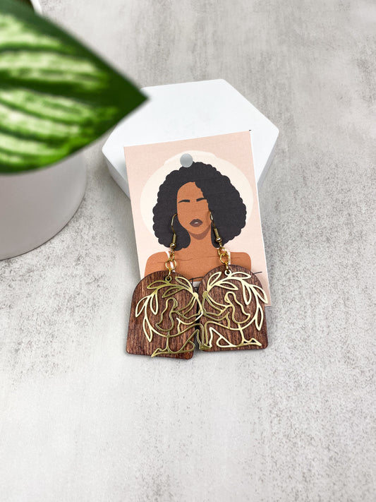 Earth Goddess Brass and Wood Earrings