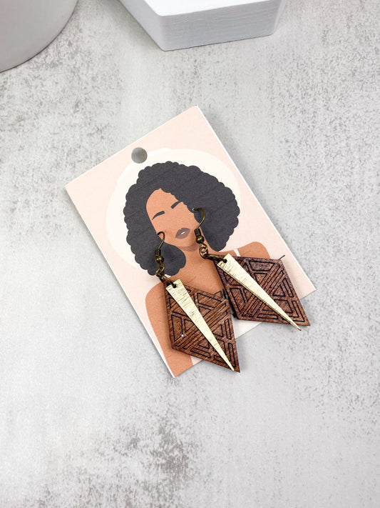 Geometric Brass and Wood Earrings