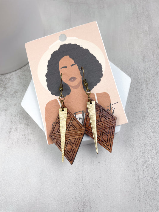 Geometric Brass and Wood Earrings