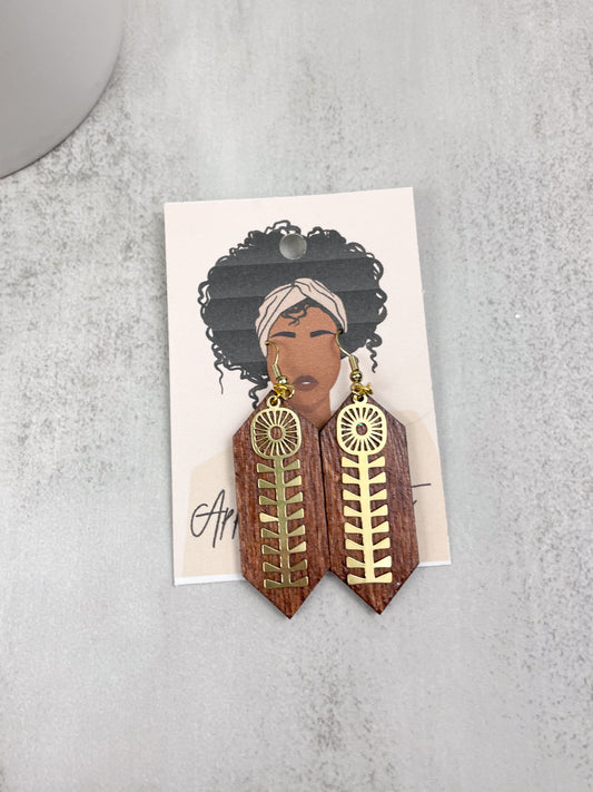 Art Deco Floral and Wood Earrings