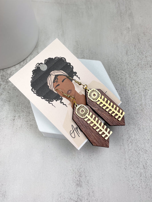 Art Deco Floral and Wood Earrings