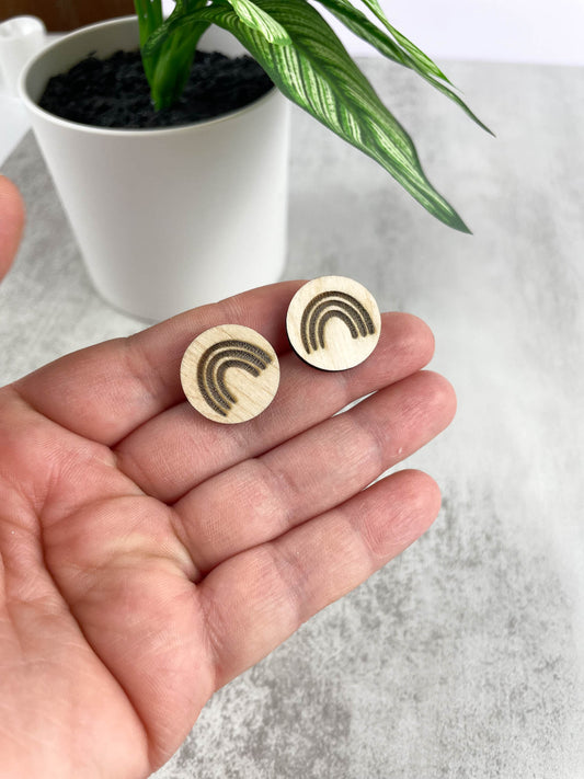 Rainbow Wooden Stud Earrings - Handcrafted Nature-inspired Jewelry | Apple Falls Prints