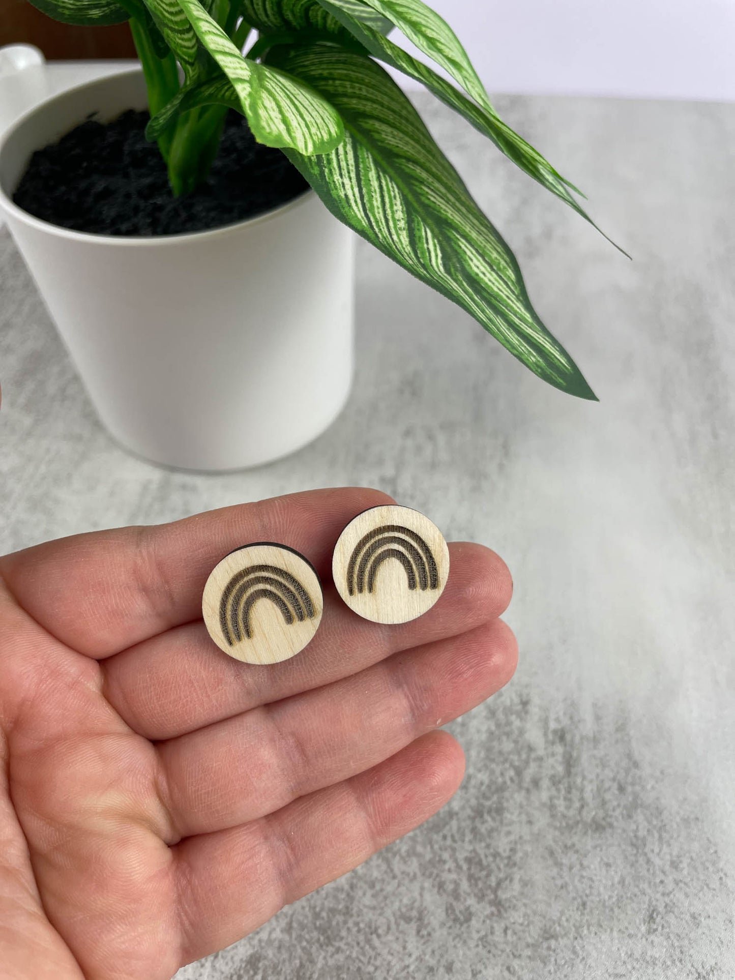 Rainbow Wooden Stud Earrings - Handcrafted Nature-inspired Jewelry | Apple Falls Prints