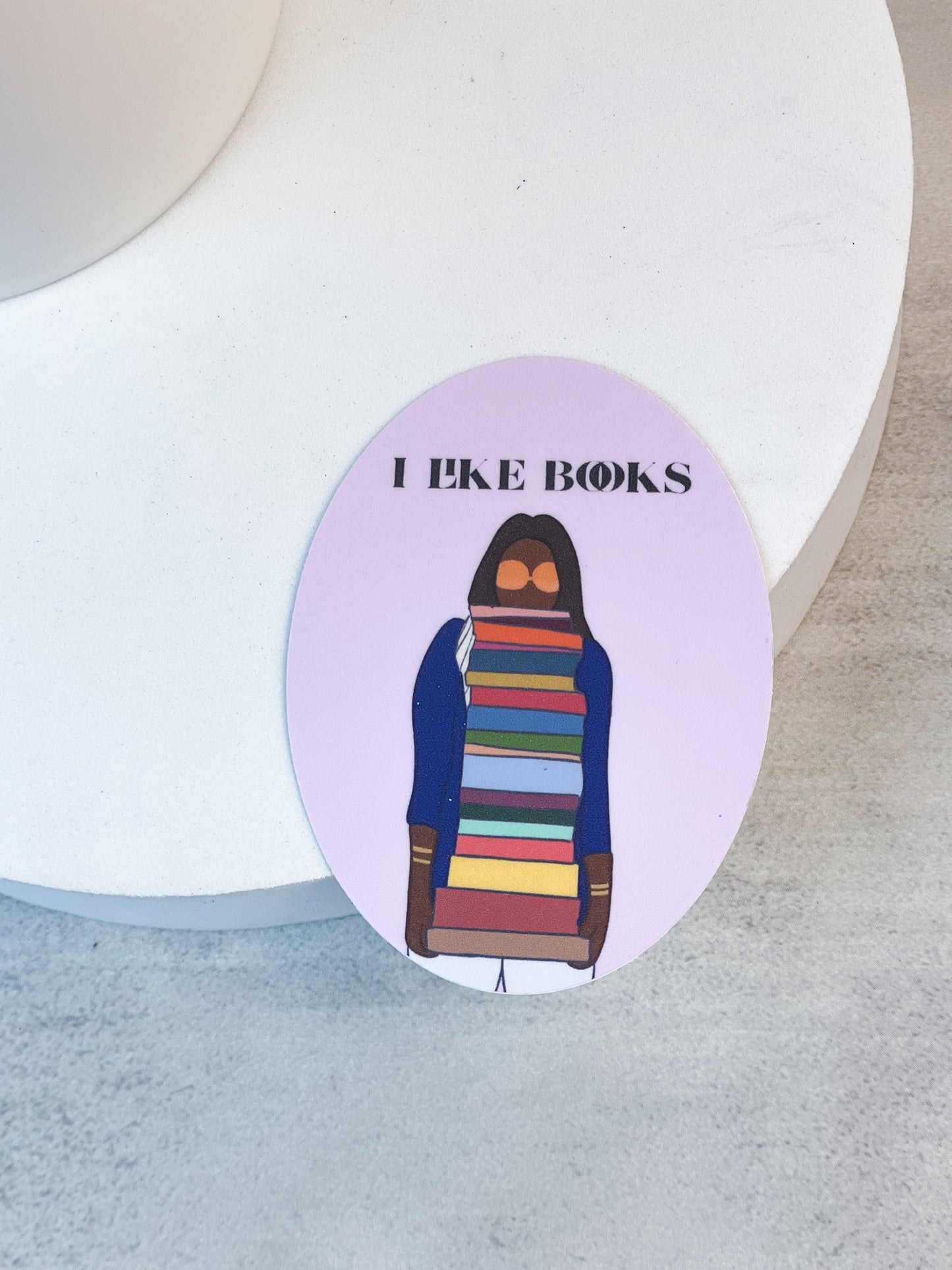 I Like Books Sticker, Brown Girl Carrying Lots of Books