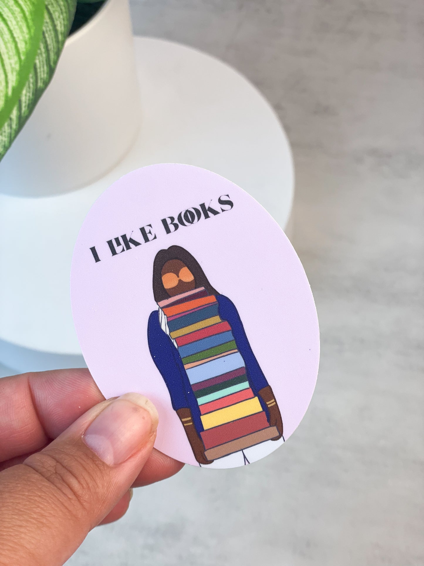 I Like Books Sticker, Brown Girl Carrying Lots of Books