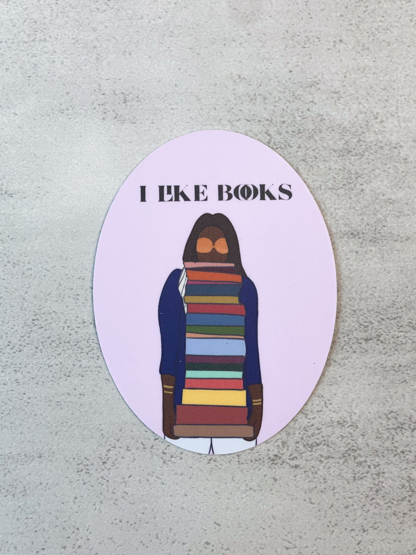 I Like Books Sticker, Brown Girl Carrying Lots of Books