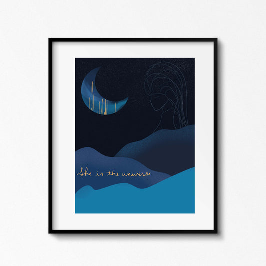 She is the universe art print