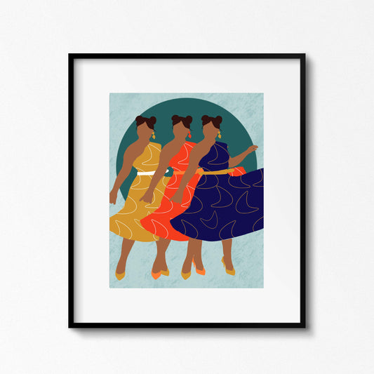 Three Women| Brown Women| Minimalism Black Art | Women in Power Pose