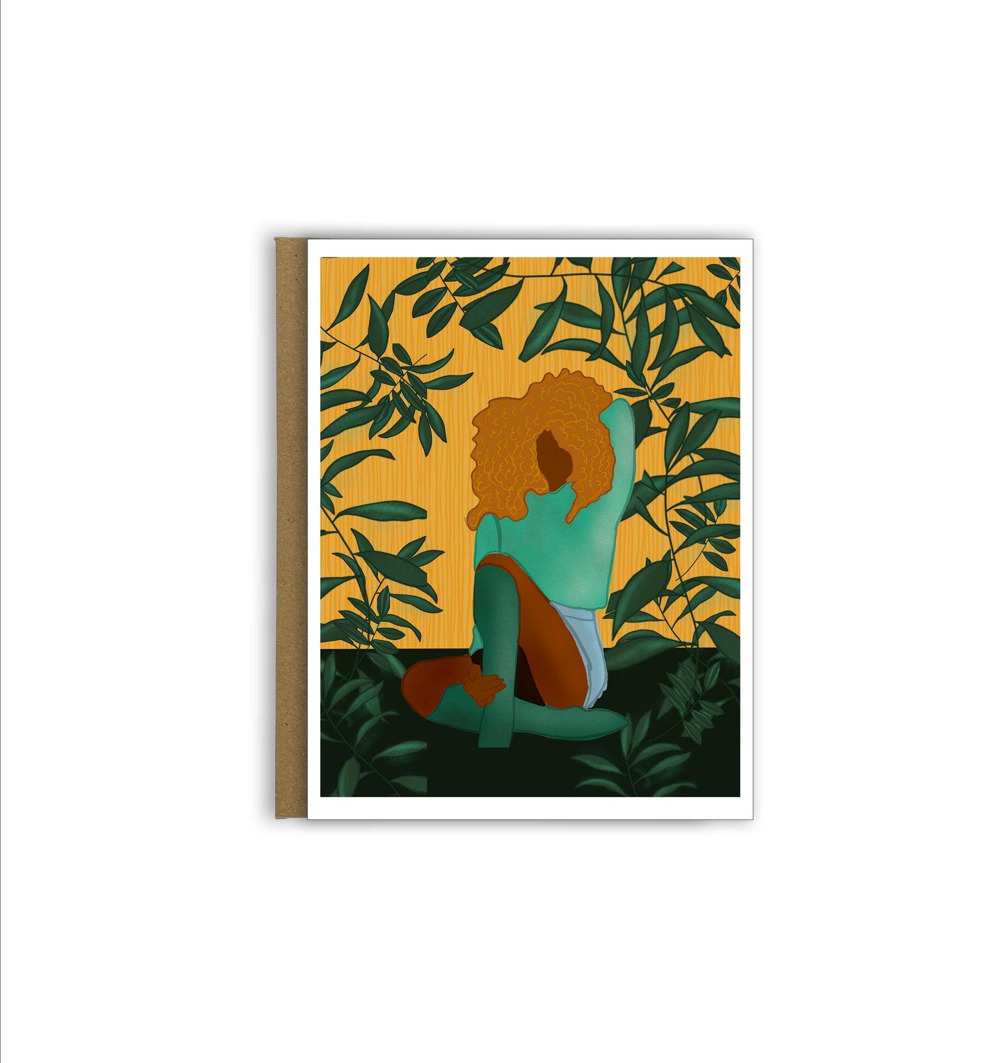 Reflective Greeting Card | Thinking of Herself, Thinking of You.. Just Thinking Surrounded by Plants