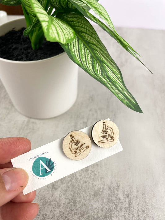 Microscope Stud-Laser Engraved Wooden Earring